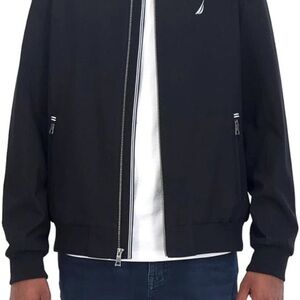 Nautica Black Bomber Jacket Lightweight Casual Style